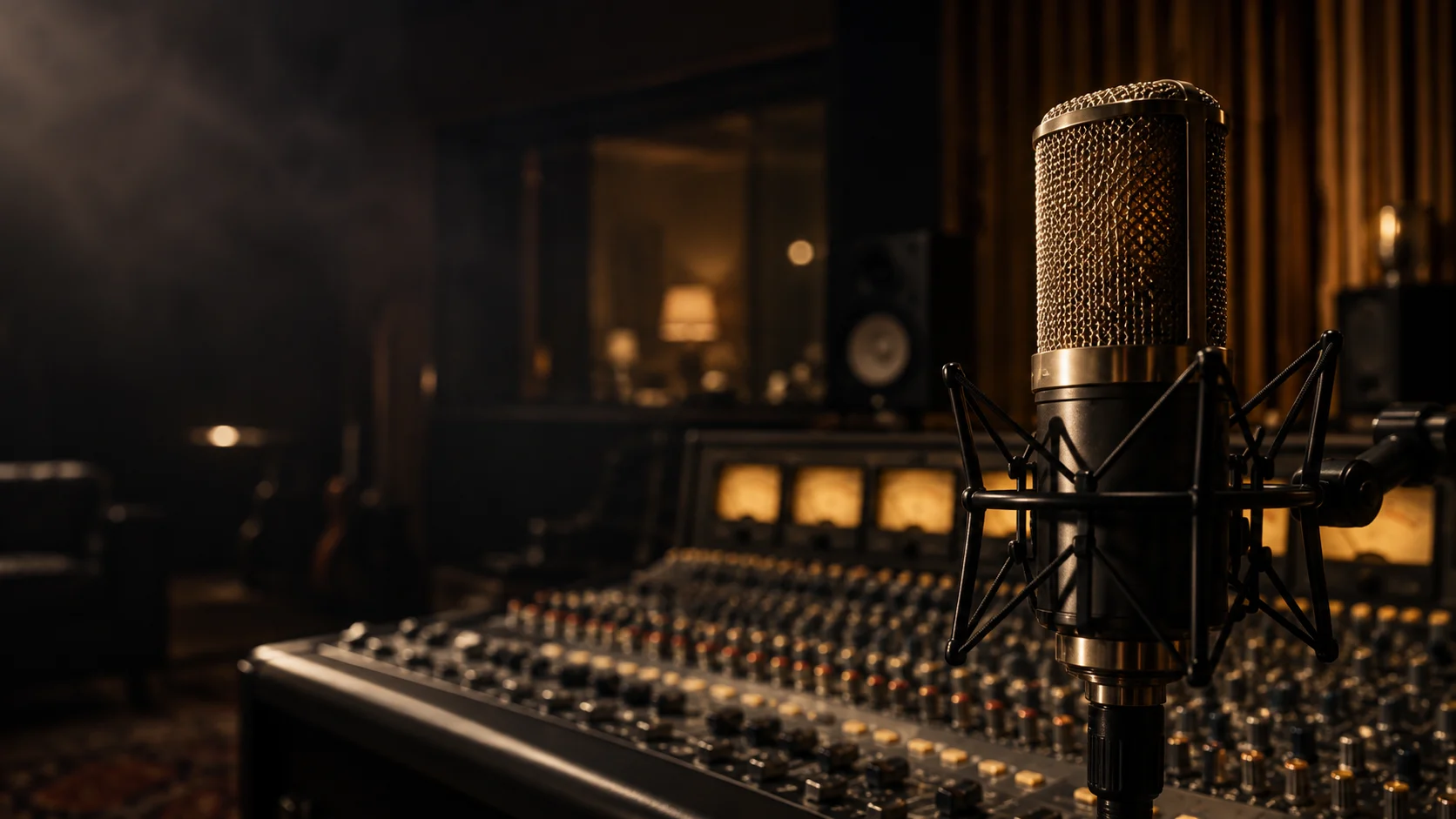 Warmly lit microphone artwork inspired by the recording experience